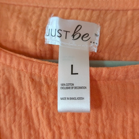 just be Orange Muslin Short-Sleeve Drawstring Crop Top - Picture 2 of 4